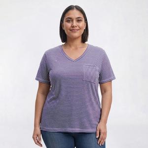 Plus Size Hasting & Smith Short Sleeve Stripe Pocket V Neck Tee